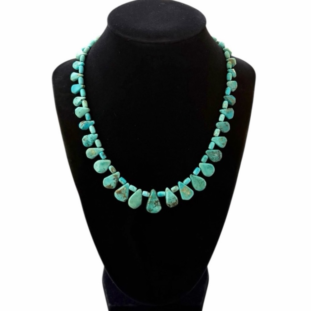 Jay King DRT Vintage Sterling Silver Natural Turquoise Teardrop Bead Necklace